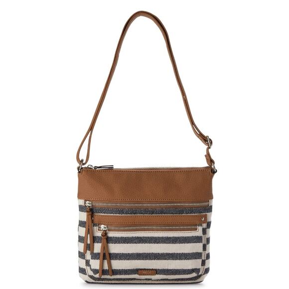 Relic by Fossil Crossbody Handbag Tan Black Striped Riley Pockets Casual Classic - Picture 1 of 13
